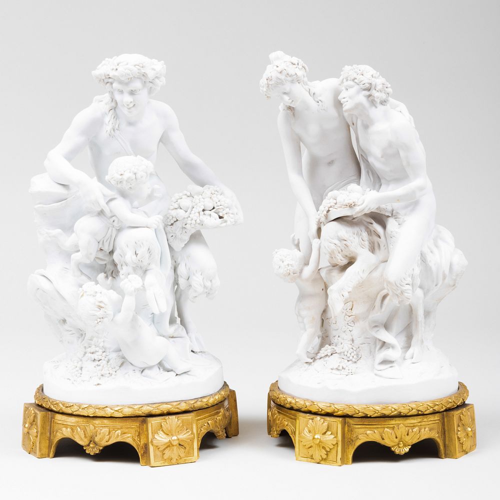 Appraisal: Pair of Continental Biscuit Mythological Figure Groups After Clodion x