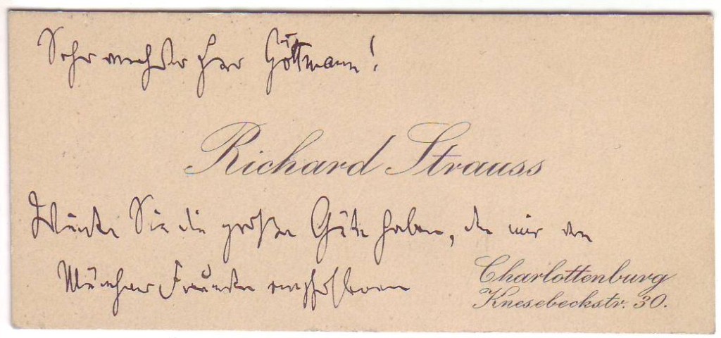 Appraisal: STRAUSS RICHARD Autograph Note unsigned to 'Dear Mr G ttmann