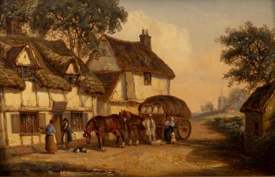 Appraisal: Thomas Smythe British - Figures and Cart outside a Country