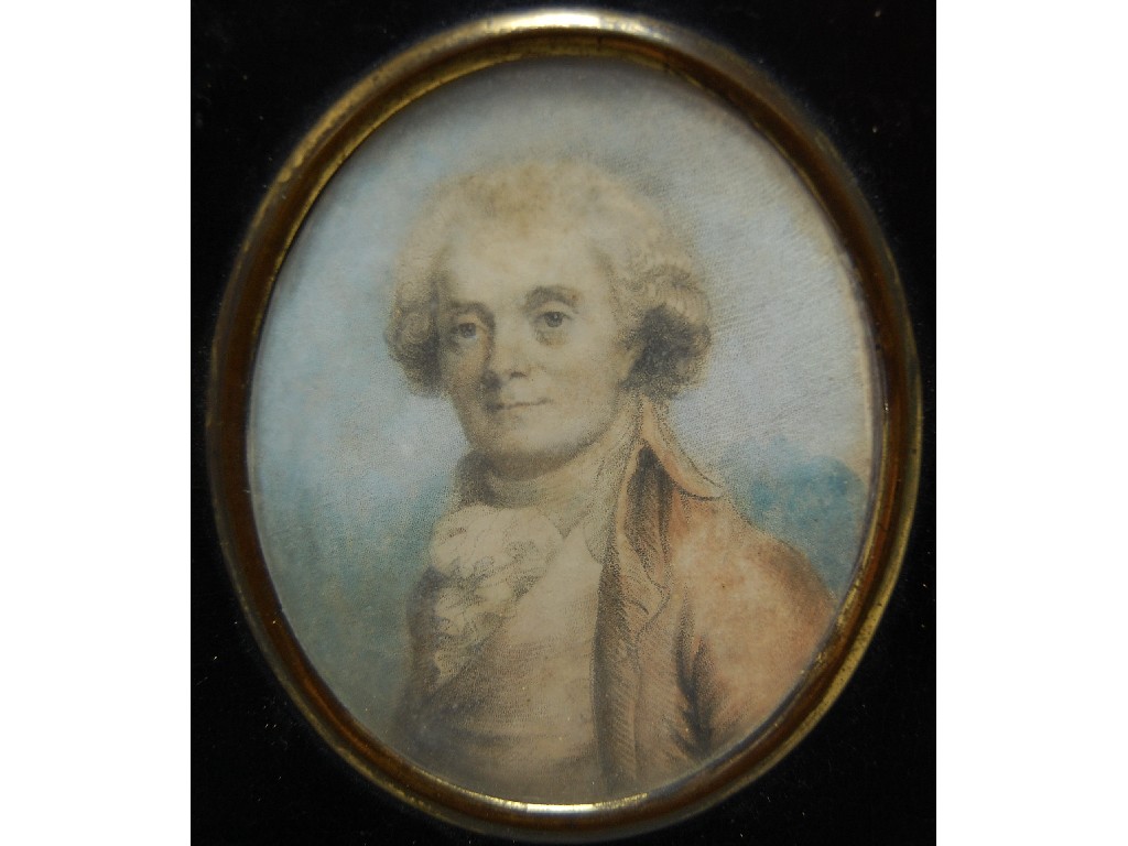 Appraisal: Oval printed portrait miniature in ebonised frame to w a