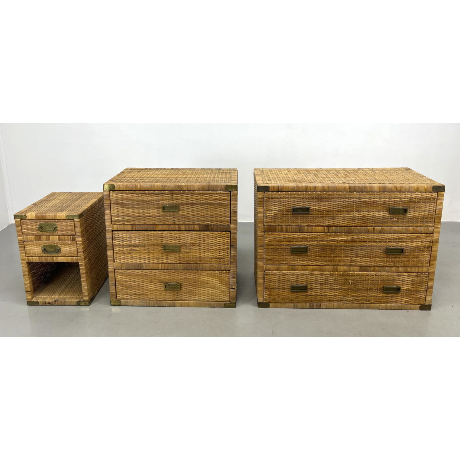 Appraisal: pcs Wicker Rattan Cabinets Two dressers and a night stand