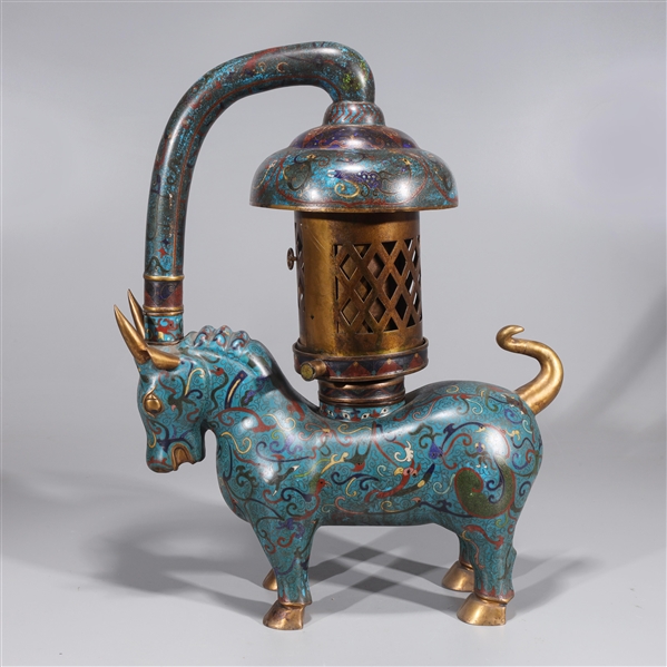 Appraisal: Chinese cloisonn metalwork bull lamp some wear some tarnishing H