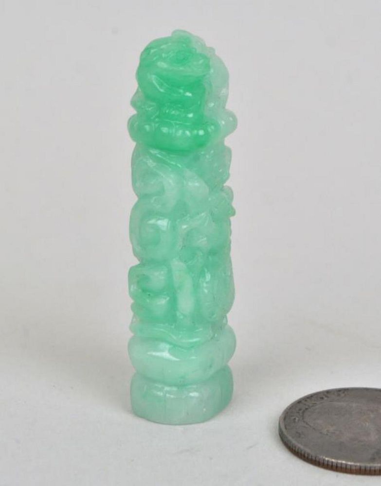 Appraisal: Chinese Carved Jade Finial Form Seal of pale celadon stone