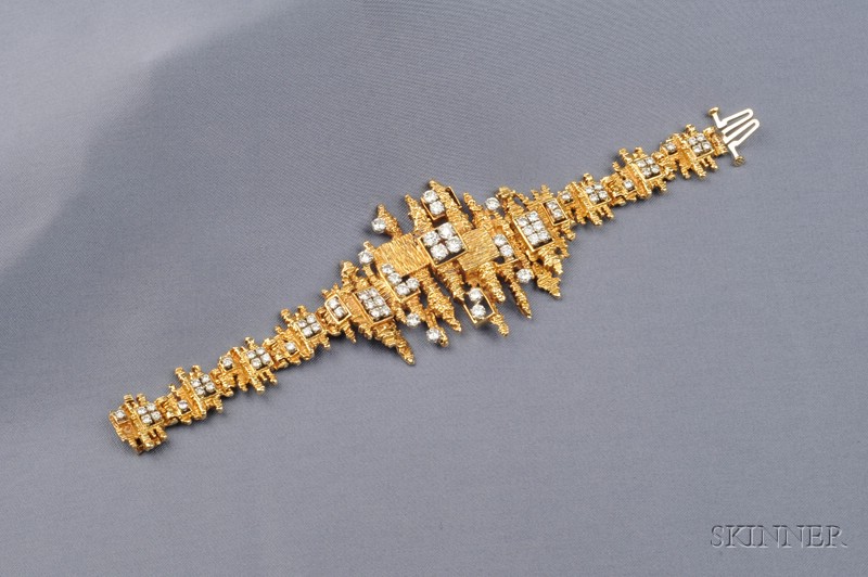 Appraisal: kt Gold and Diamond Bracelet of abstract form set with