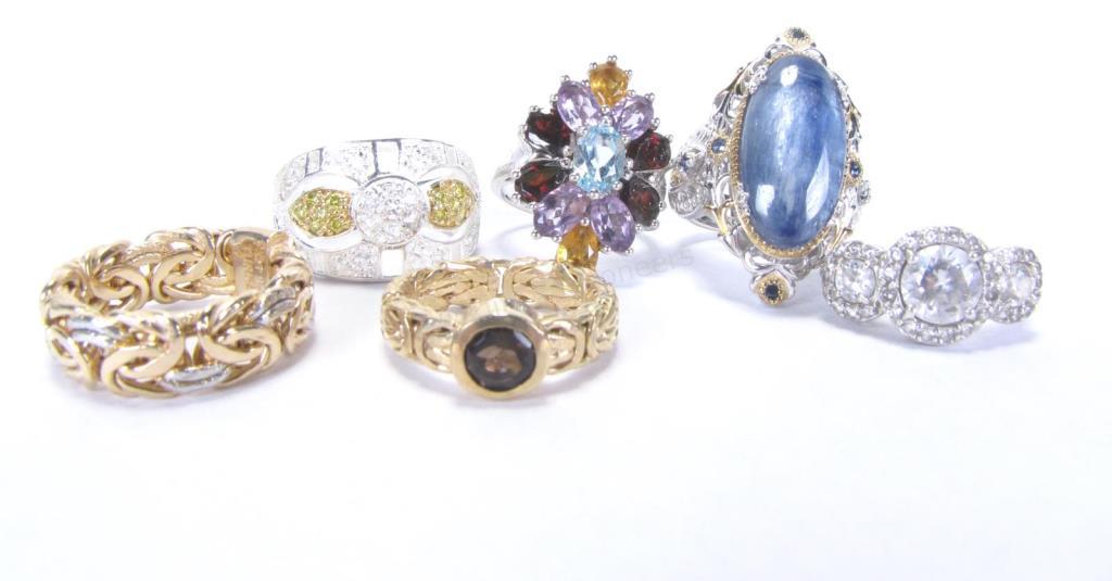 Appraisal: Six sterling silver rings all marked some with gold vermeil