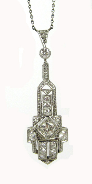 Appraisal: DIAMOND AND FOURTEEN CARAT GOLD AND PLATINUM ART DECO PENDANT