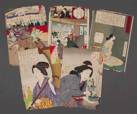 Appraisal: Four Japanese color woodcuts by Yoshitoshi and another unidentified the