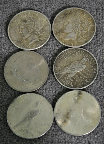 Appraisal: Group of Five Peace Silver DollarsSix coins total Dates are