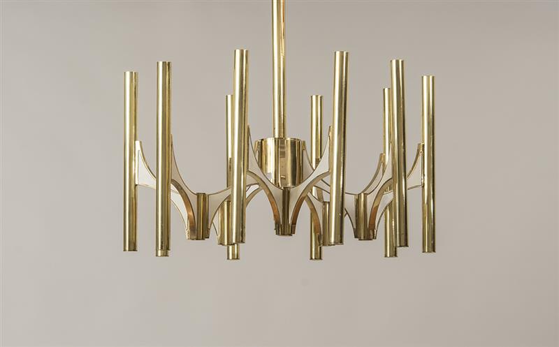 Appraisal: BRASS TEN-LIGHT CHANDELIER GAETANO SCIOLARI x in diam Condition There