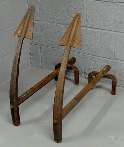 Appraisal: Large pair of spar anchor andirons custom blacksmith wrought h