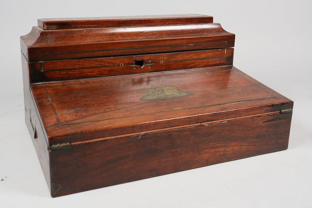 Appraisal: Regency brass inlaid and rosewood lap desk c England Brass