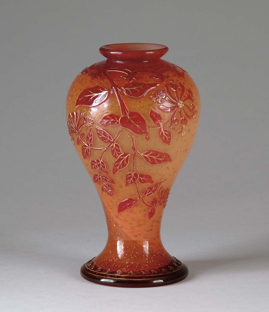 Appraisal: DESIRE CHRISTIAN CAMEO VASE Outstanding cameo vase has amber to