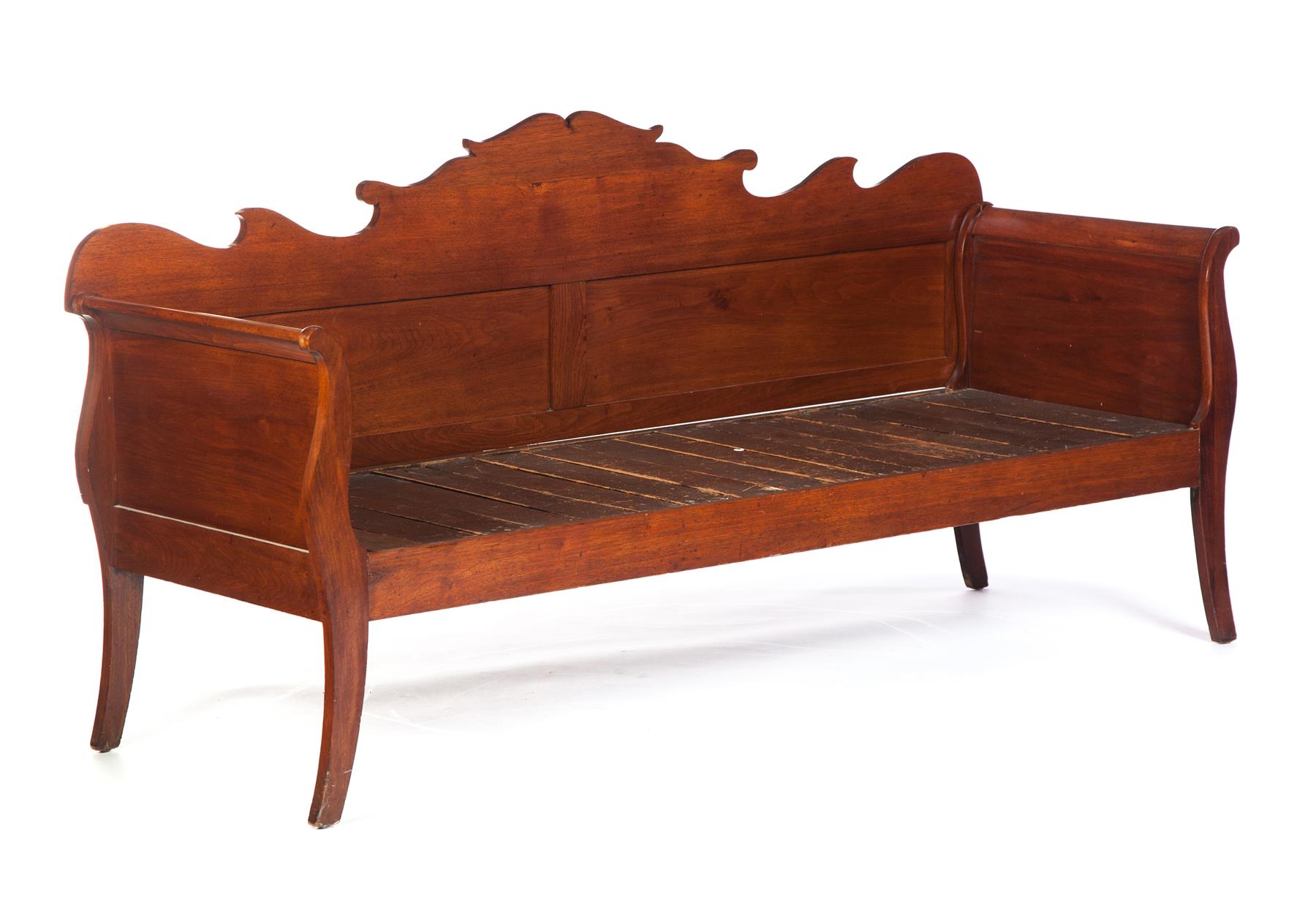 Appraisal: AMERICAN DAYBED Mid th century walnut Sleigh bed scrolled ends