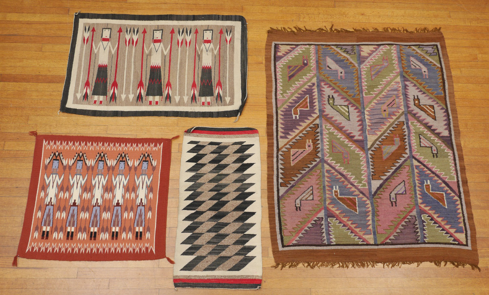 Appraisal: FOUR ''INDIAN'' RUGS AS FOLLOWS Semi-Antique Navajo Yei or Corn