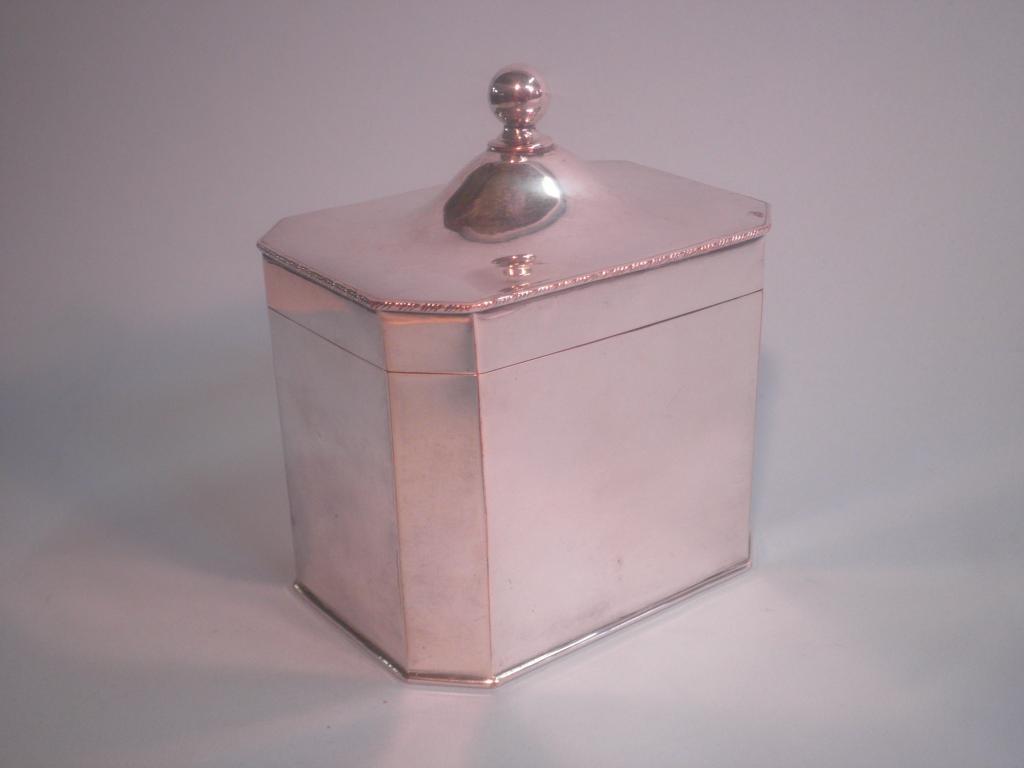 Appraisal: A thC silver plate on copper caddy of canted oblong