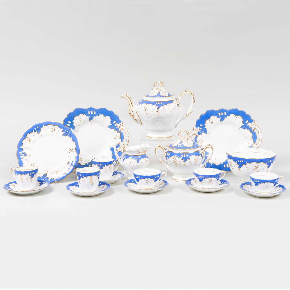 Appraisal: English Porcelain Blue Ground Part Tea Service Comprising A teapot