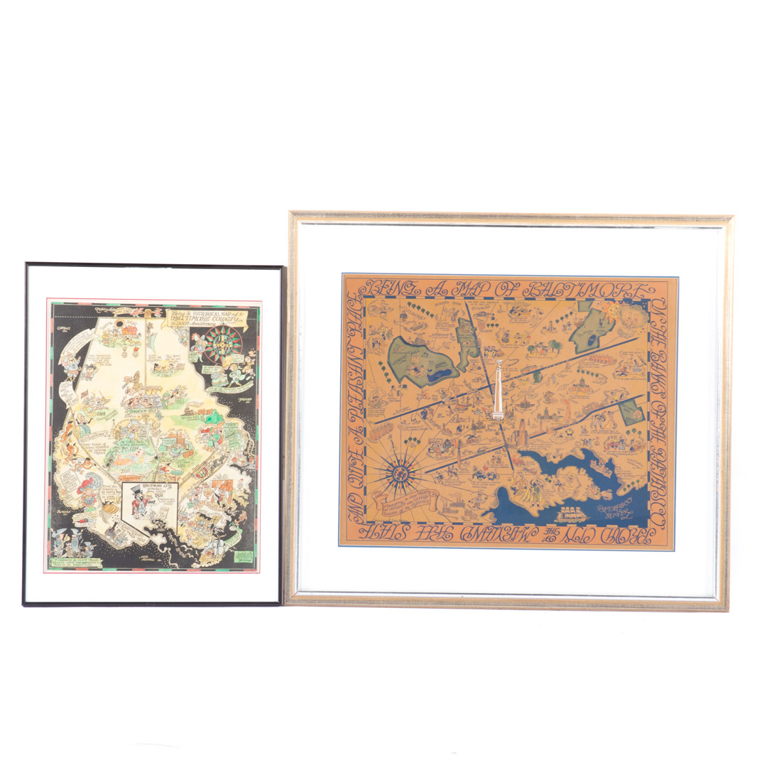 Appraisal: Richard Yardley Two maps a gouache and a print Richard