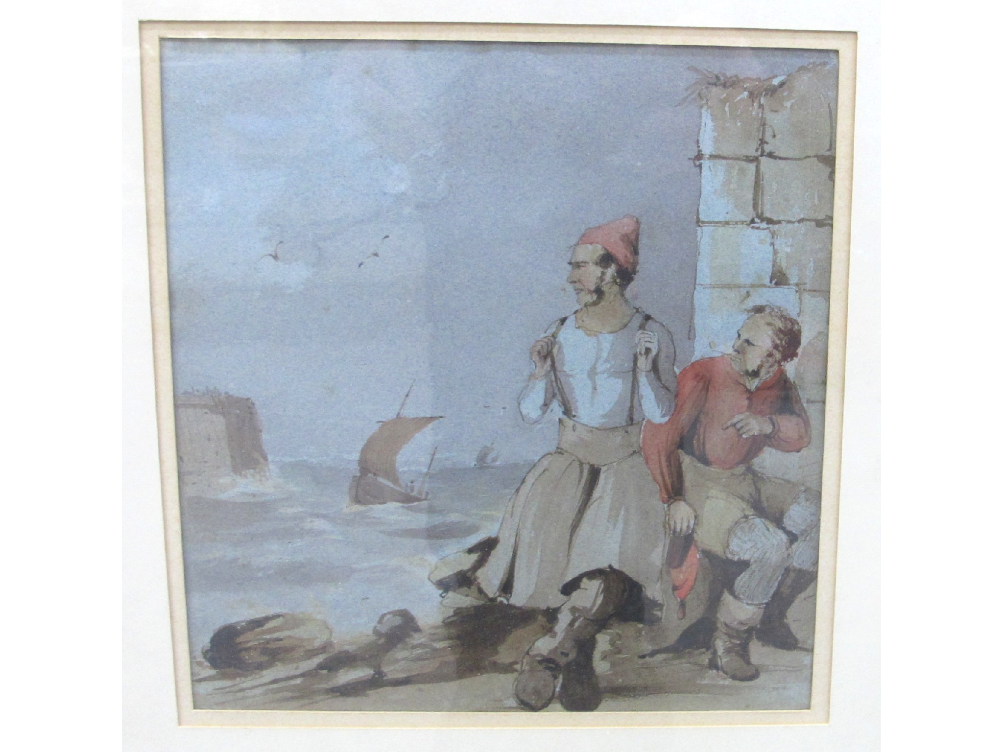 Appraisal: WILLIAM FREDERICK DOUGLAS Fisherfolk watercolour Fyffe Christie 'Beach' and R