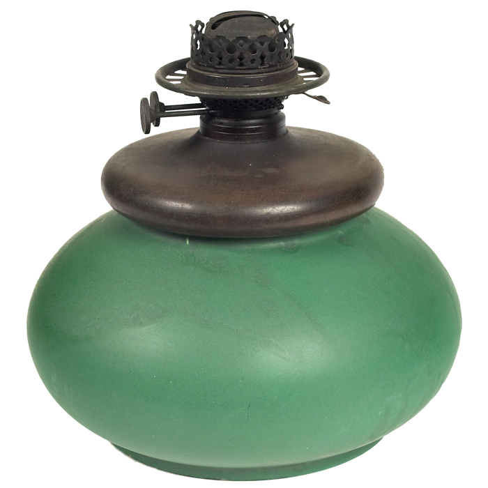 Appraisal: Japanese Arts and Crafts lamp kerosene lamp on a green