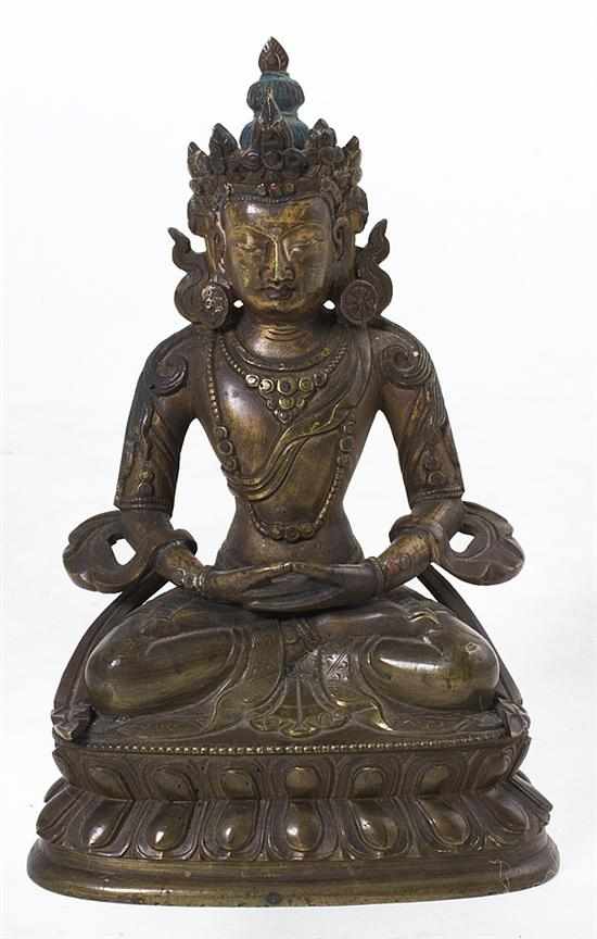 Appraisal: Chinese or Tibetan bronze Ayutthaya Buddha in meditation late th