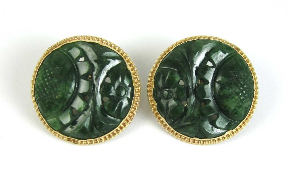 Appraisal: PAIR OF JADE AND YELLOW GOLD CLIP-ON EARRINGS each k