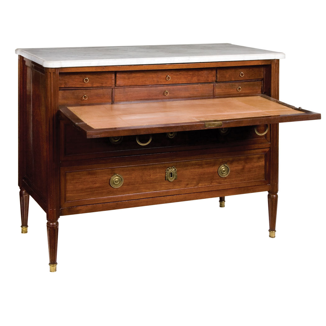 Appraisal: Louis XVI Mahogany Commode Circa The white veined rectangular marble