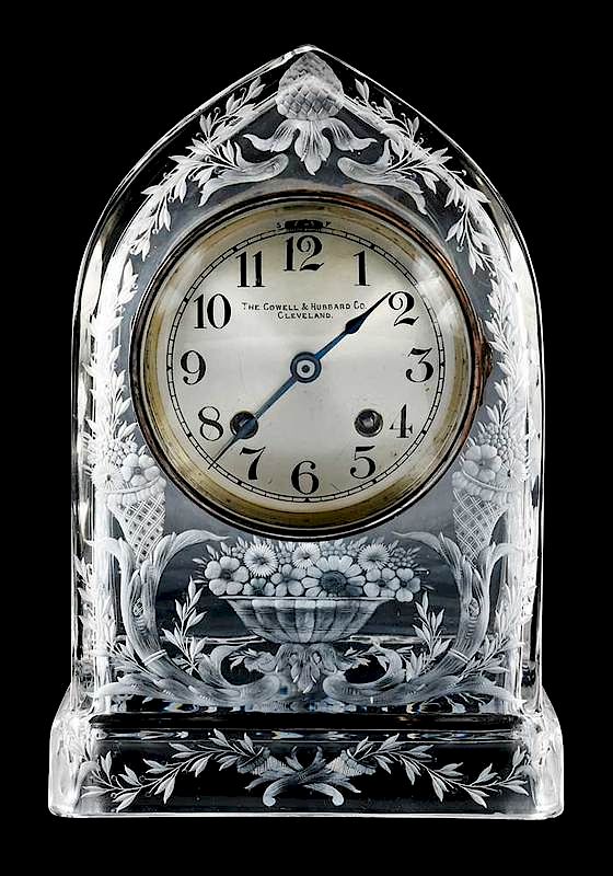 Appraisal: Sinclaire Cut Glass Mantle or Desk Clock Harvest pattern engraved