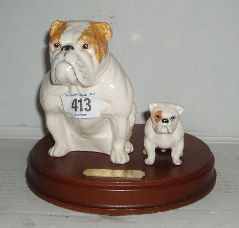 Appraisal: Large and Small Bulldog On Wood Plinth Titled Thats My