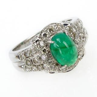 Appraisal: Approx Carat Cabochon Emerald Carat Diamond and Karat White Gold