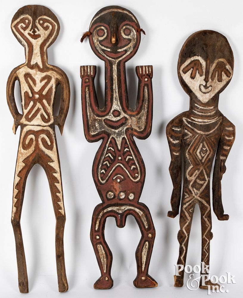 Appraisal: Three Papua New Guinea painted figural gope board Three Papua