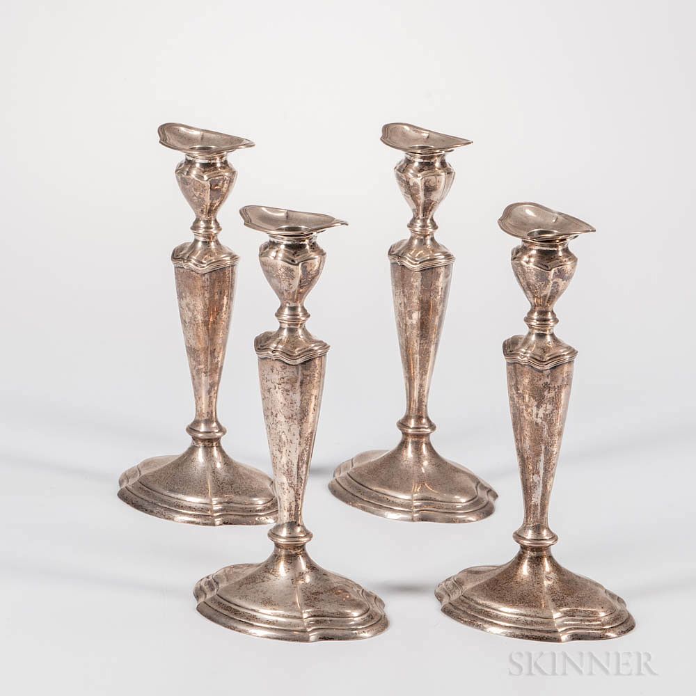 Appraisal: Four Reed Barton Sterling Silver Candlesticks Four Reed Barton Sterling