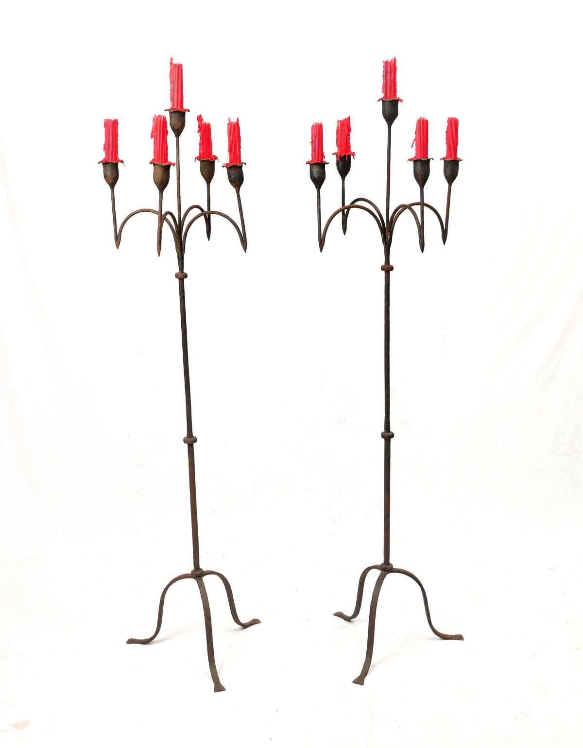 Appraisal: PAIR OF ADDISON MIZNER FLOOR TORCHIERES wrought iron candle floor