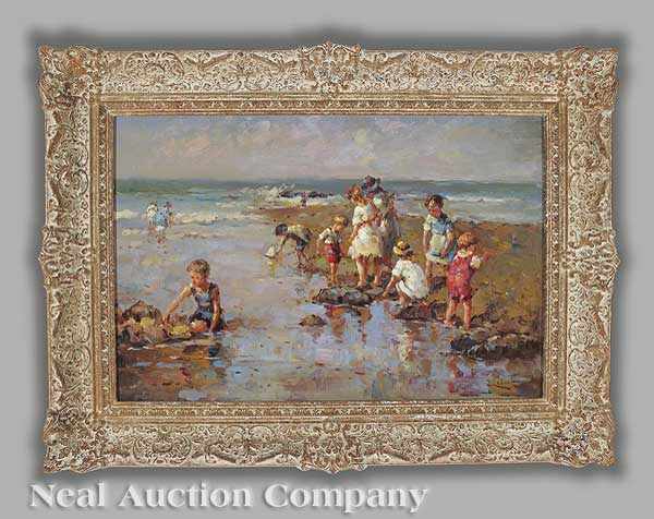 Appraisal: Jean Louis Lefort French - Day at the Beach oil