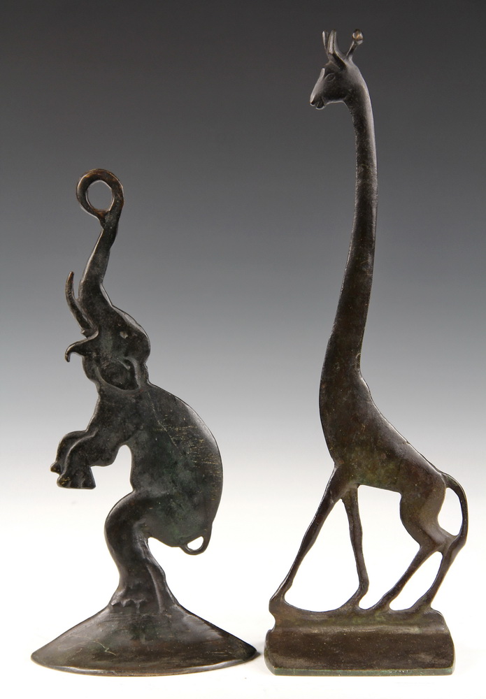 Appraisal: BRONZE SILHOUETTES - Circa s Shelf Sculptures of a Giraffe