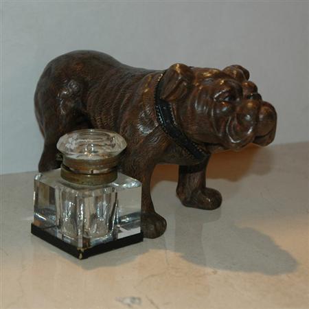 Appraisal: Patinated-Metal Bull Dog Form Inkwell Estimate -