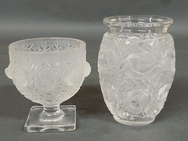 Appraisal: - Two R Lalique signed vases with bird decoration largest