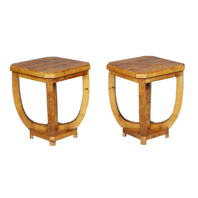 Appraisal: Pair of Burled Walnut Art Deco Style Lamp Tables st