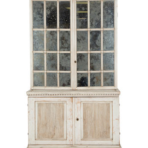 Appraisal: A Gustavian Painted and Mirrored Glass Step Back Cabinet Late