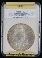 Appraisal: ONE GRADED CASED MORGAN SILVER DOLLAR Graded by SGS MS