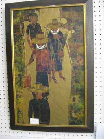 Appraisal: Oriental Artwork villagers carved andpainted on masonite image area ''