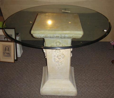 Appraisal: GLASS TOP PEDESTAL TABLE h w d in Provenance ANTIQUE