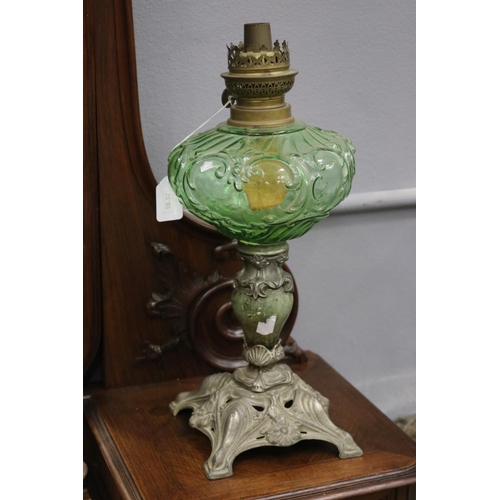 Appraisal: French oil lamp with green glass reservoir approx cm H