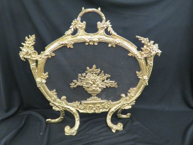 Appraisal: Brass Fireplace Screen French style with flowers and cornecopia designs