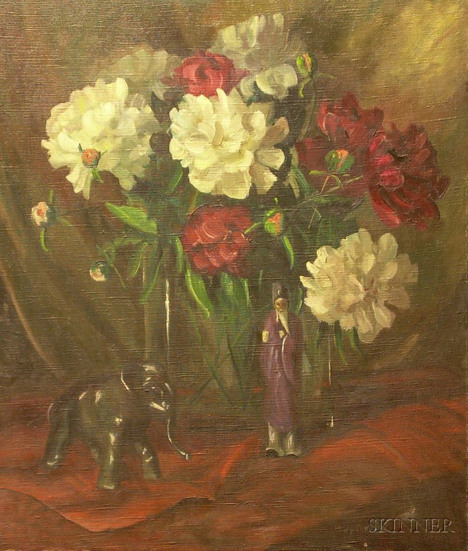 Appraisal: Unframed Oil on Canvas Still Life with a Bouquet of