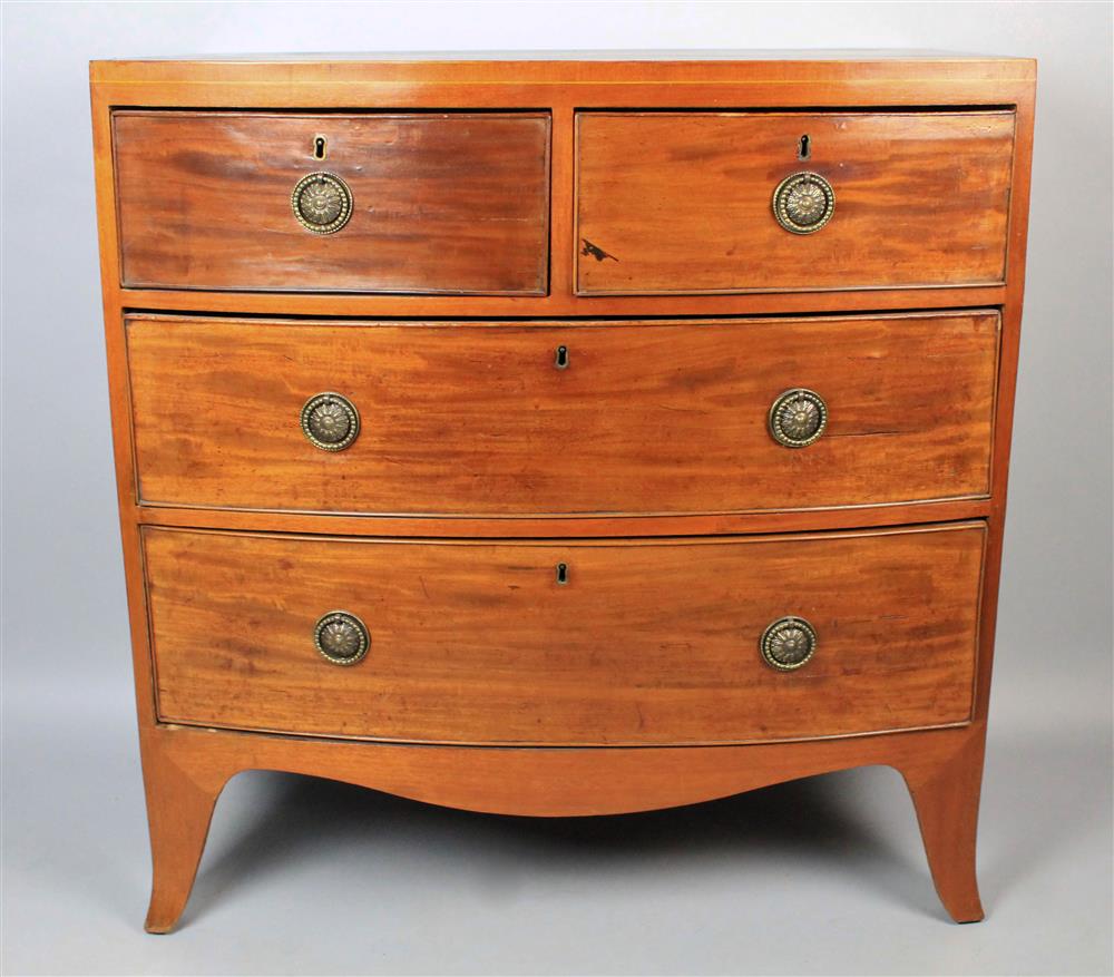 Appraisal: GEORGE III INLAID MAHOGANY BOW FRONT CHEST OF DRAWERS having