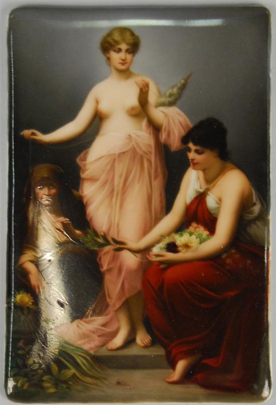 Appraisal: CONTINENTAL PAINTED PORCELAIN SMALL RECTANGULAR PLAQUE depicting The Three Fates