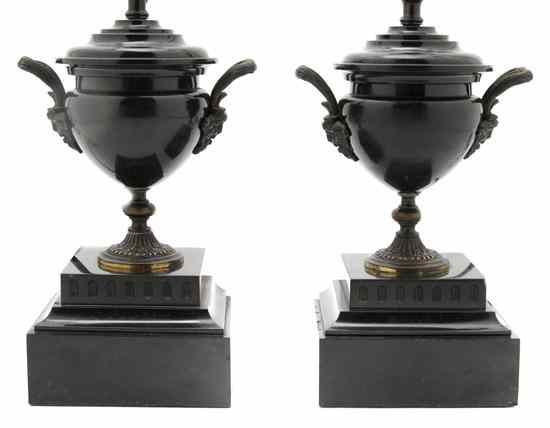 Appraisal: A Pair of Neoclassical Cast Metal Mounted Marble Urns each