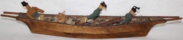 Appraisal: CA GREENLANDIC INUIT UMIAK WITH ROWERS WOODEN FRAME WALRUS SKIN