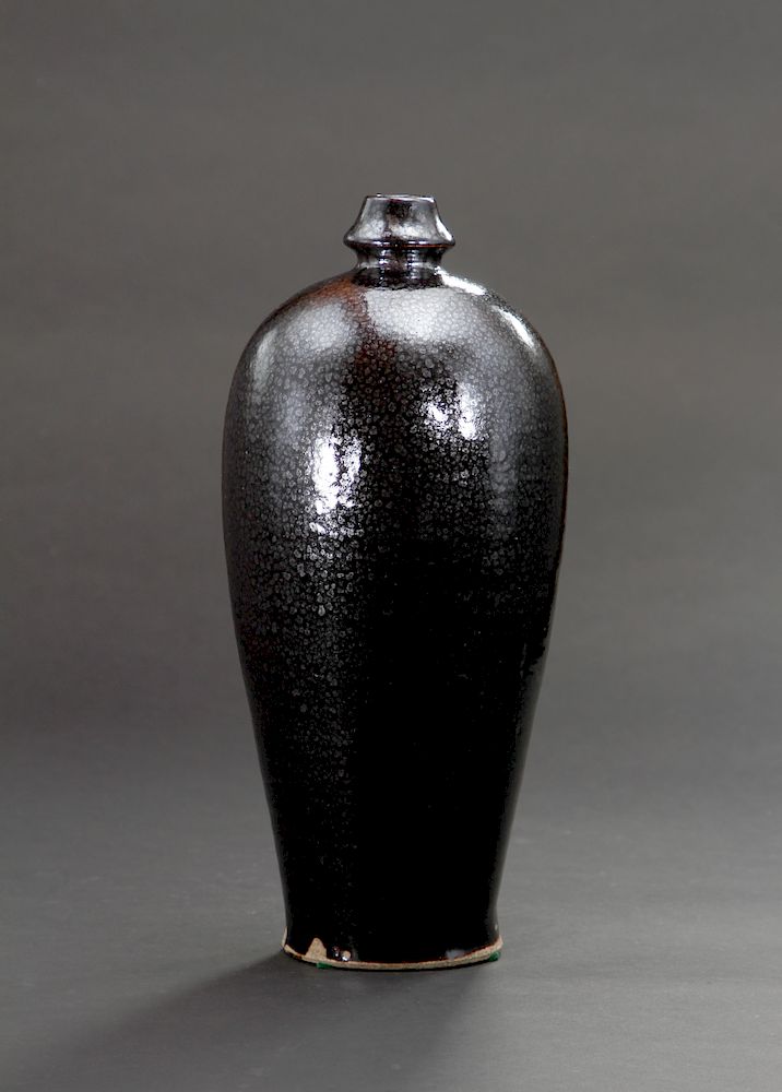 Appraisal: Cizhou Black Glazed 'Oil-Spot' Meiping Vase Of tall elegant ovoid