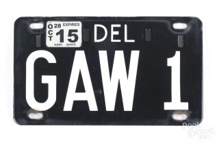 Appraisal: Enameled Delaware license plate labeled by Lansdale Porcelain Enamel Co